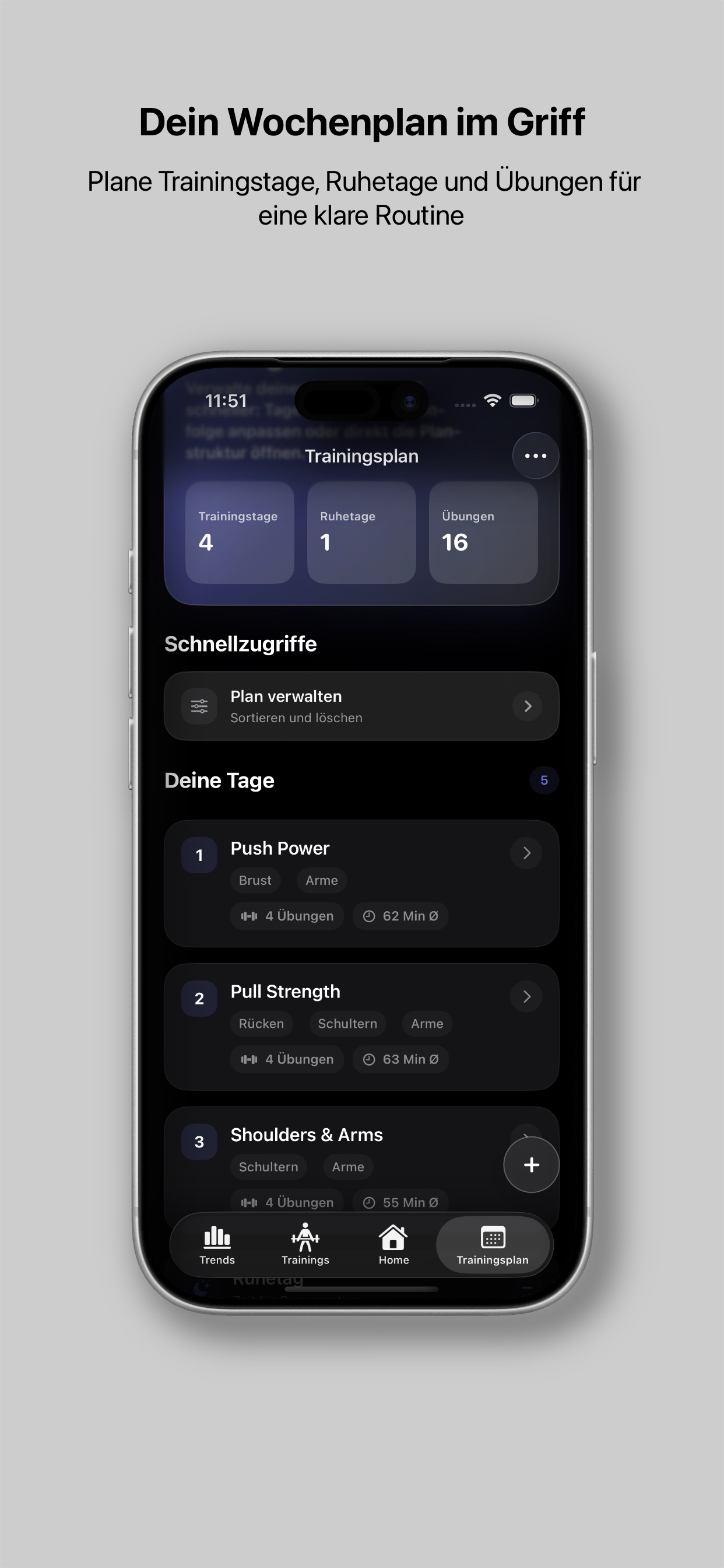 Trainingsplan in Gym Journey